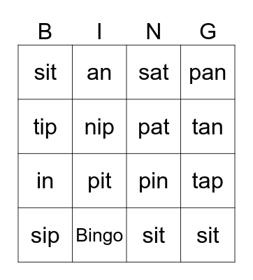SATPIN Bingo Card