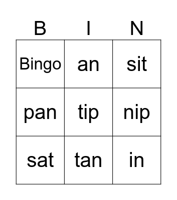 SATPIN Bingo Card
