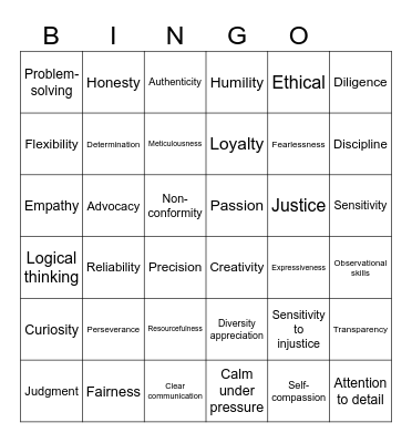 ND strengths Bingo Card