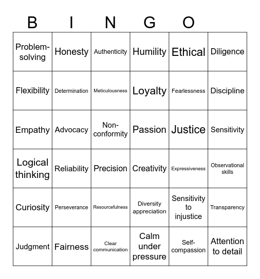 ND strengths Bingo Card