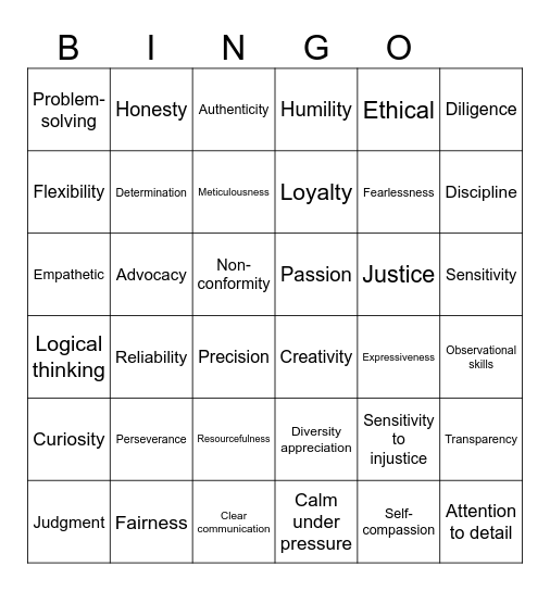 ND strengths Bingo Card