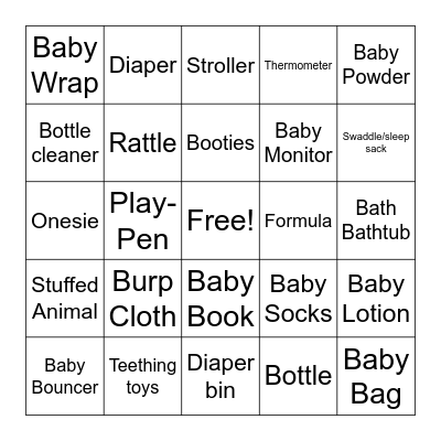 Baby basics Bingo Card
