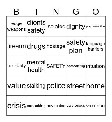 SAFETY Bingo Card