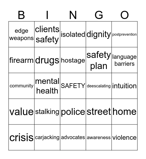 SAFETY Bingo Card