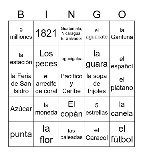 Honduras! Bingo Card