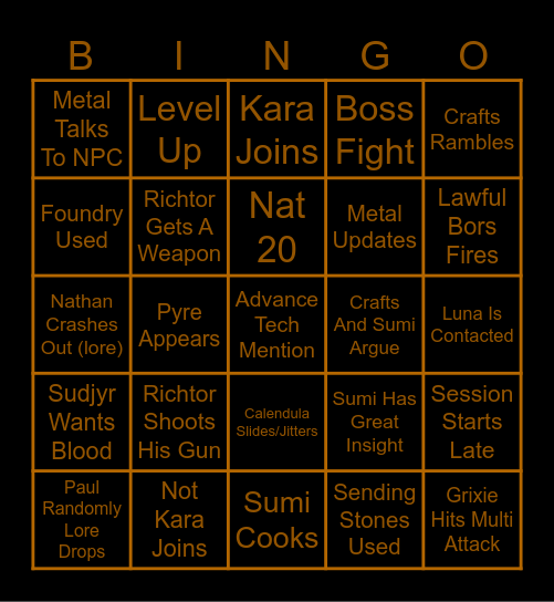 Gearton Bingo Card