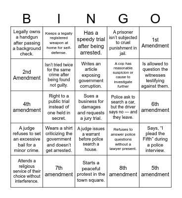 Bill of Rights Bingo Card