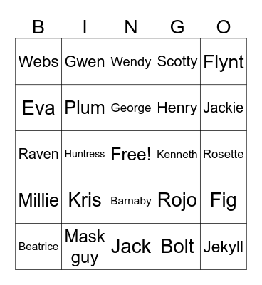 Horrorvale Colloseum road bingo Card