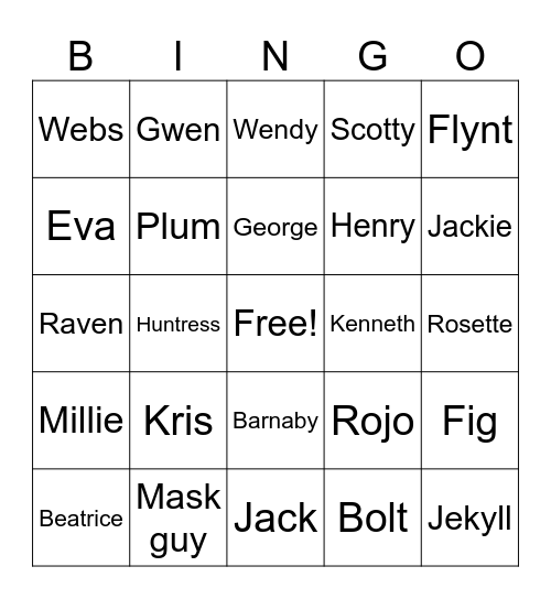 Horrorvale Colloseum road bingo Card