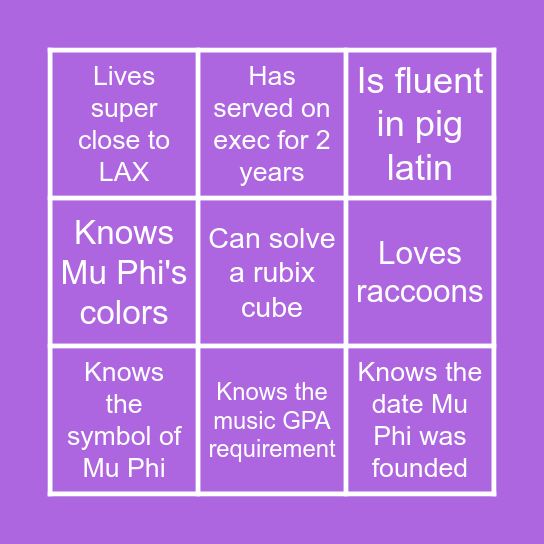 Find a Mu Phi who... Bingo Card