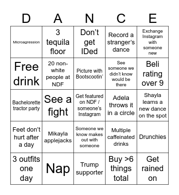 NDF Bingo Card