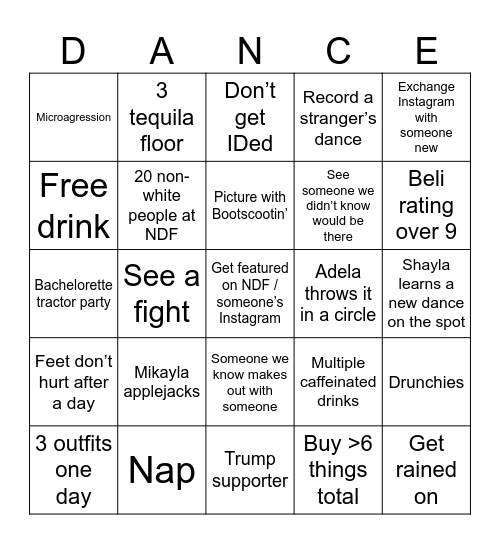NDF Bingo Card