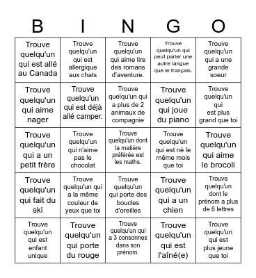 Trouve quelqu'un qui... #1 Bingo Card