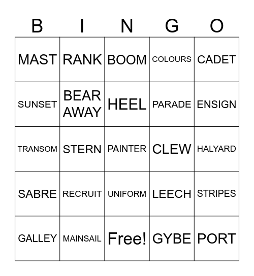 CADET BINGO #1 Bingo Card