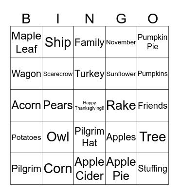 Thanksgiving Bingo Card