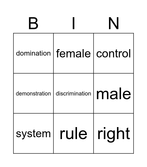 Patriarchy Bingo Card