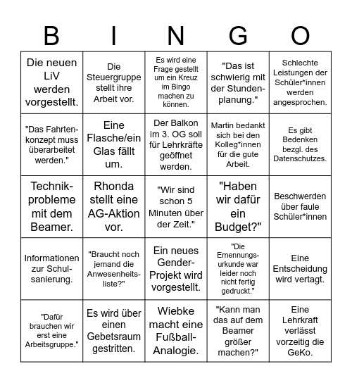 GeKo Bingo Card
