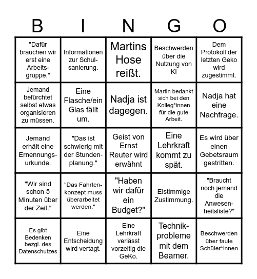 GeKo Bingo Card