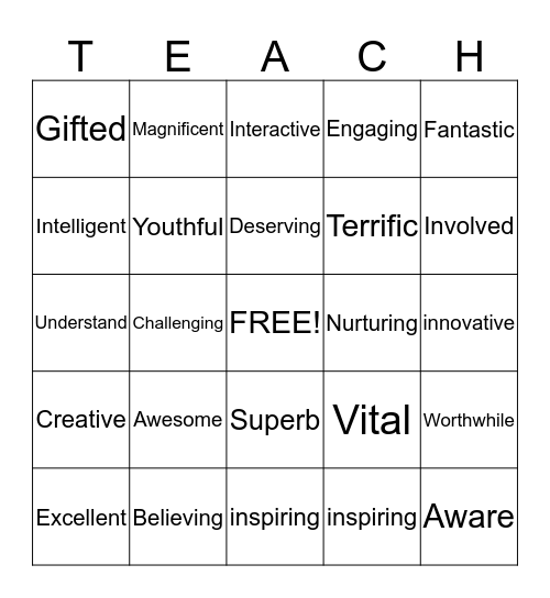 Teacher Appreciation Bingo Card