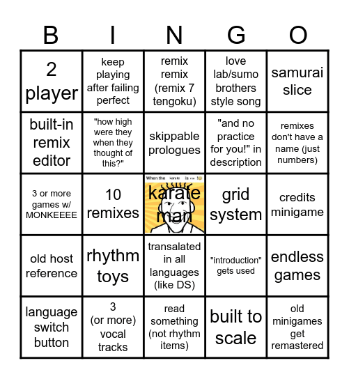 Rhythm Heaven Groove Bingo Card