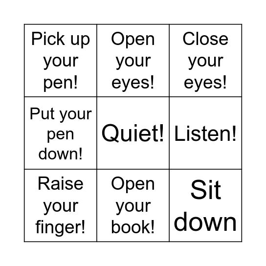 Simon says... Bingo Card