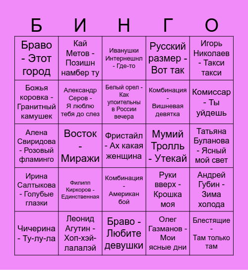 90-е Bingo Card