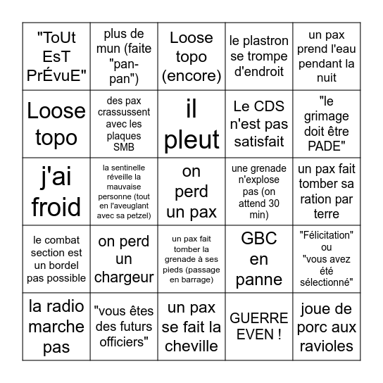 Bingo terrain Bingo Card