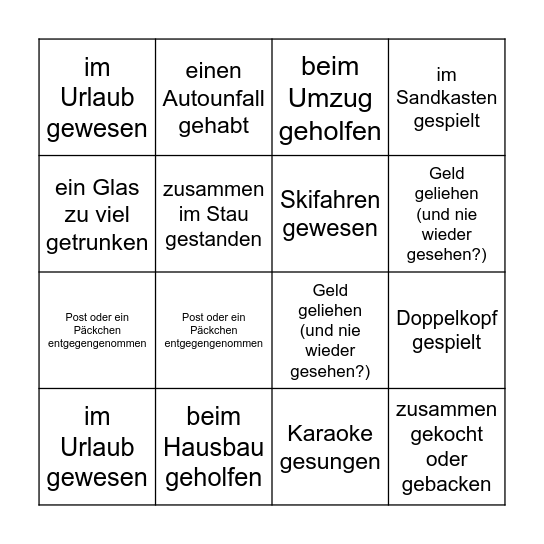 Mit einem der beiden Geburtstagskinder habe/bin ich schon mal Bingo Card
