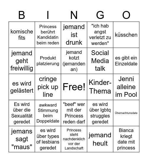 Princess Charming Bingo Card