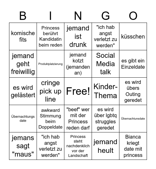 Princess Charming Bingo Card