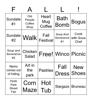 Fall Camp 2025 Bingo Card