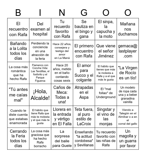 ¡Recuerdos cariñosos y graciosos de la Gema! Bingo Card