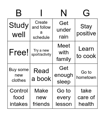 Autumn Bucket list Bingo Card