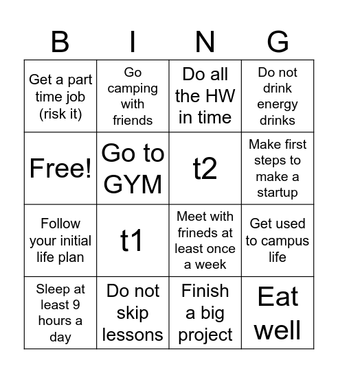 GG Bingo Card