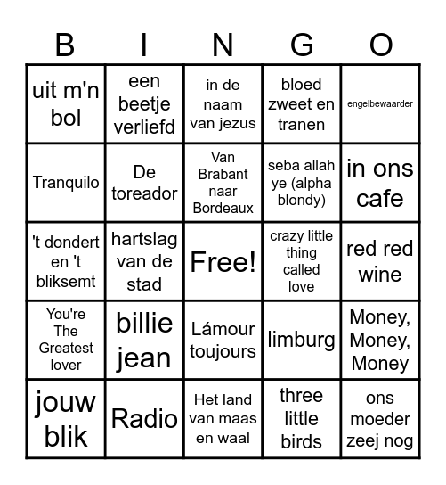muziek bingo Card