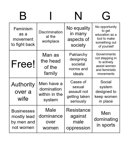 Patriarchy-Bingo Card