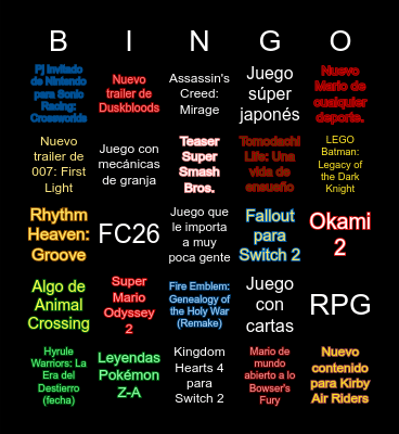 Nintendo Direct Bingo Card