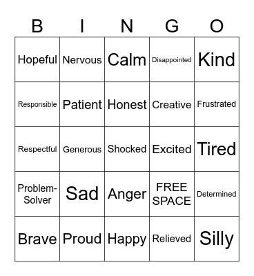 Strengths and Emotions Bingo Card