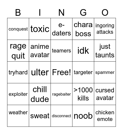 jump showdown bingo :) Bingo Card