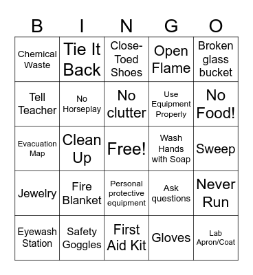 Lab Safety Bingo Card