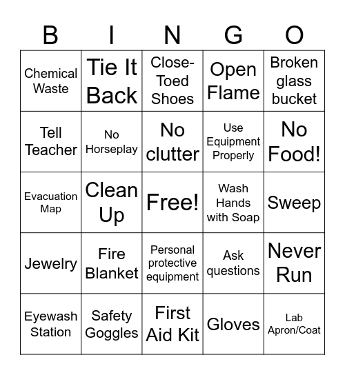 Lab Safety Bingo Card