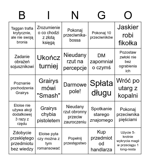 Taggan wraca do przysięgi Bingo Card