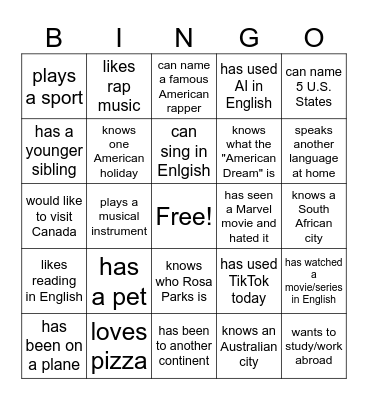 Find someone who... Bingo Card