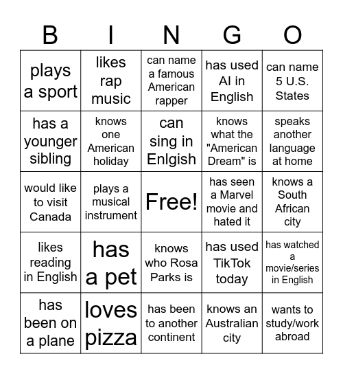 Find someone who... Bingo Card