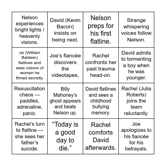 Flatliners Bingo Card