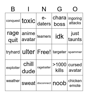 jump showdown bingo :) Bingo Card