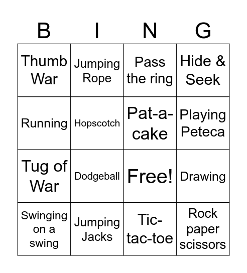 Classic Gmaes- action verbs Bingo Card