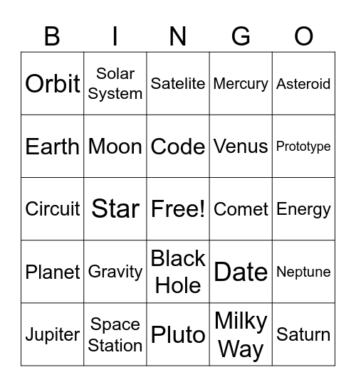 Space and STEM Bingo Card