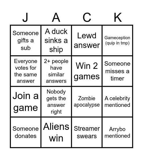Jackbox Bingo Card