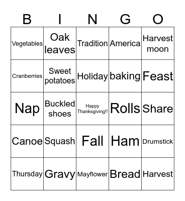 Thanksgiving Bingo Card